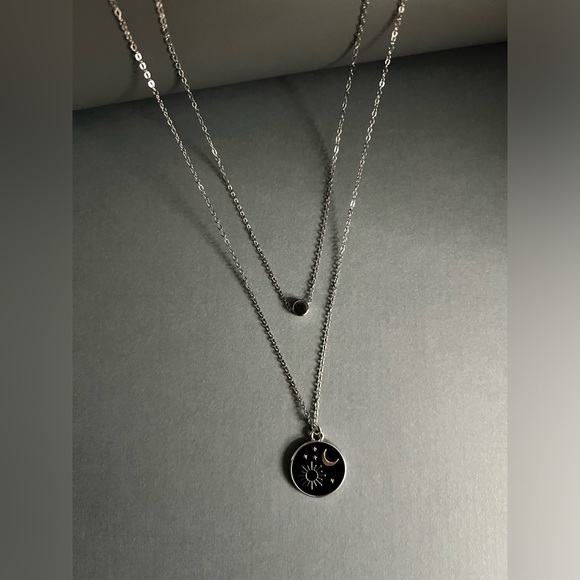 Moon & Sun Delicate Layered Necklace - Trendy Celestial Boho Edgy Necklace - Picture 10 of 12
